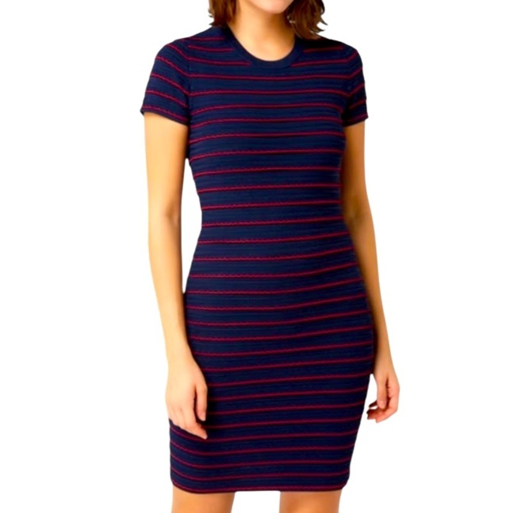 MICHAEL MICHAEL KORS Navy & Red
Ruffled Stripe Stretch-Viscose Dress Size Small